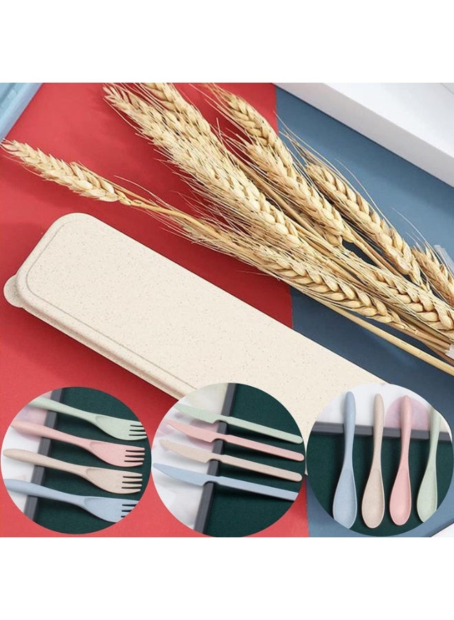 8 Colors Reusable Portable Wheat Straw Cutlery, Travel Utensils Flatware Sets with Case Storage Box, Spoon Knife Fork Tableware Sets, for Lunch Boxes Kids Adult Picnic Camping Outdoor Home Office - Image 4